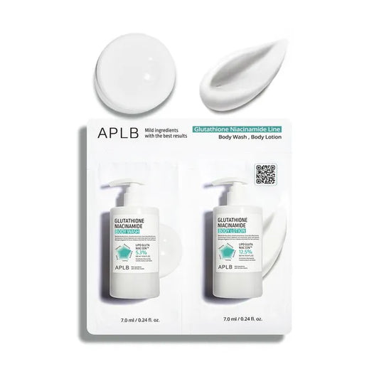 APLB Glutathione Niacinamide Body Lotion & Body Wash Sachet Sample Set 7ml Each