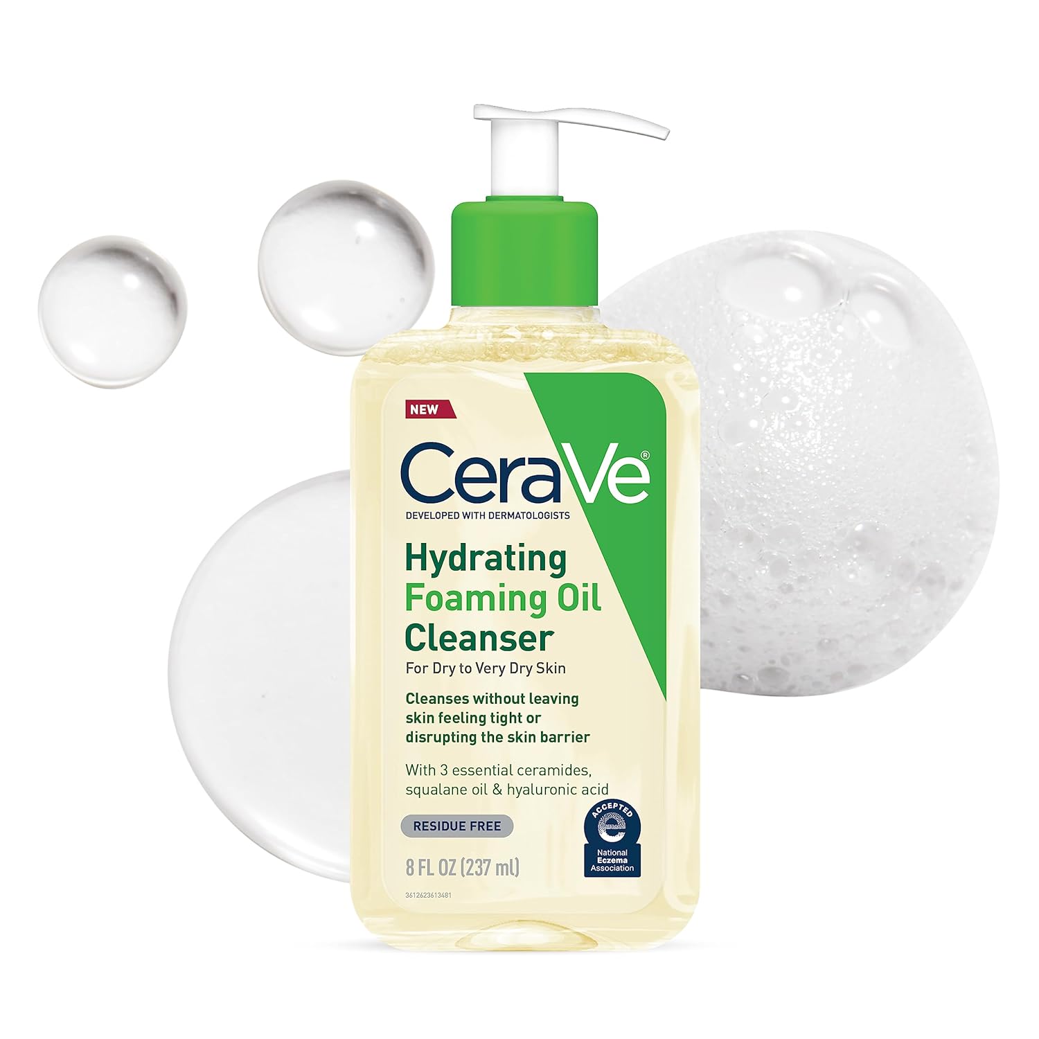CeraVe USA version Hydrating Foaming Oil Cleanser moisturizes and helps remove makeup, dirt, and excess sebum without disrupting the skin's protective barrier for face and body. suitable for dry skin