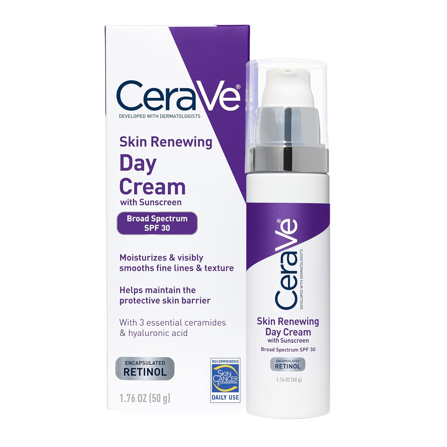 CeraVe USA variant Skin Renewing Day Cream smoothes fine lines & texture. it helps to protect skin barrier