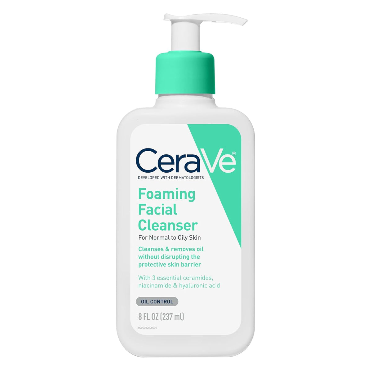CeraVe Foaming Facial Cleanser 237ml for normal to oily skin, with 3 essential ceramides, niacinamide, and hyaluronic acid for oil control.