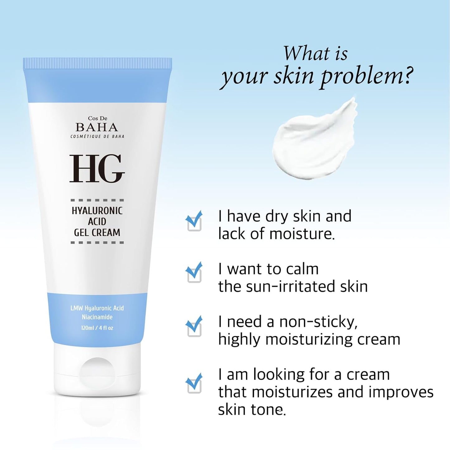 Cos de baha (HG) Pure Hyaluronic Acid + Niacinamide Gel Cream 120ml