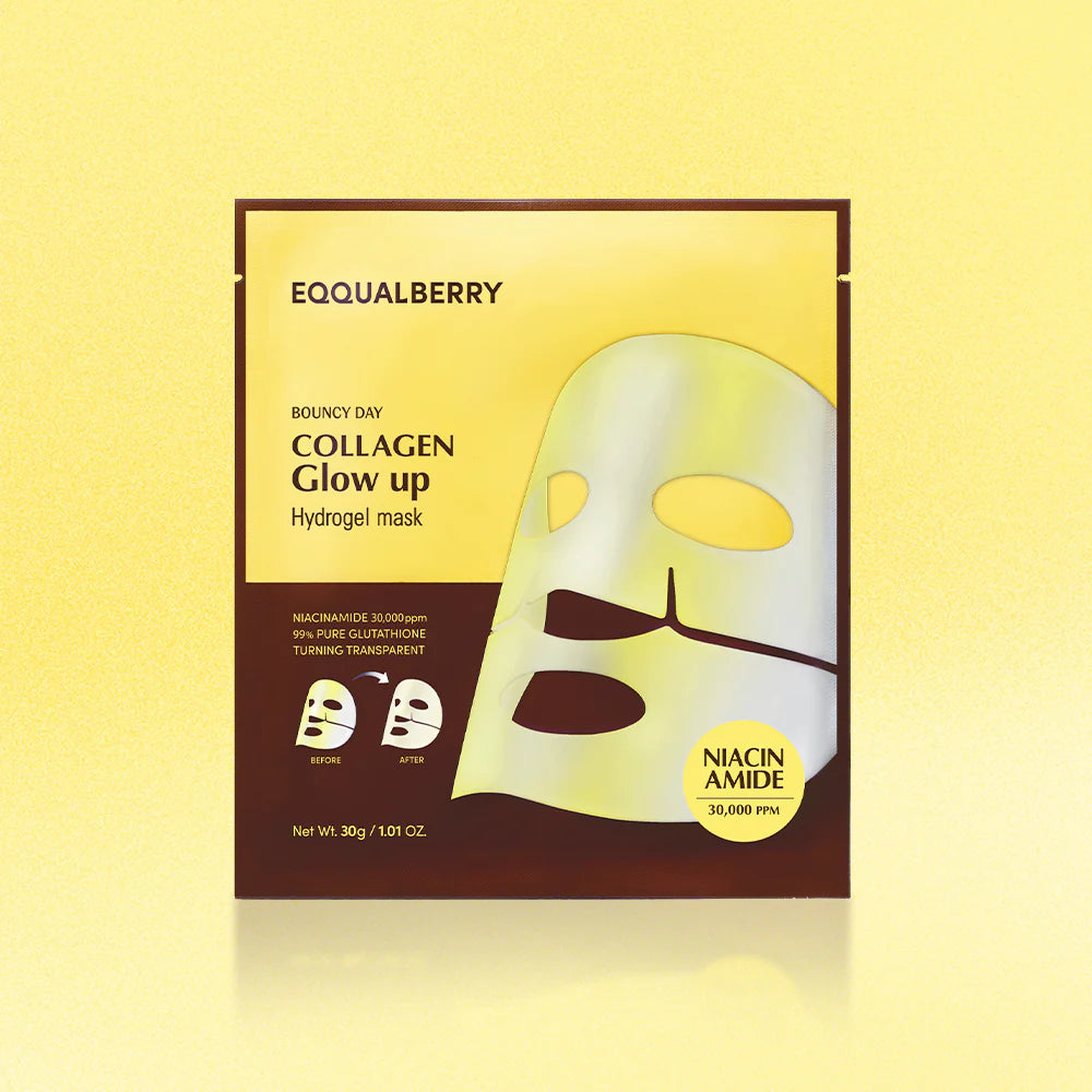 Eqqualberry Collagen Glow up Hydrogel Mask Toning & Brightening Care, Cooling & Soothing Effect, brightens and refines skin.