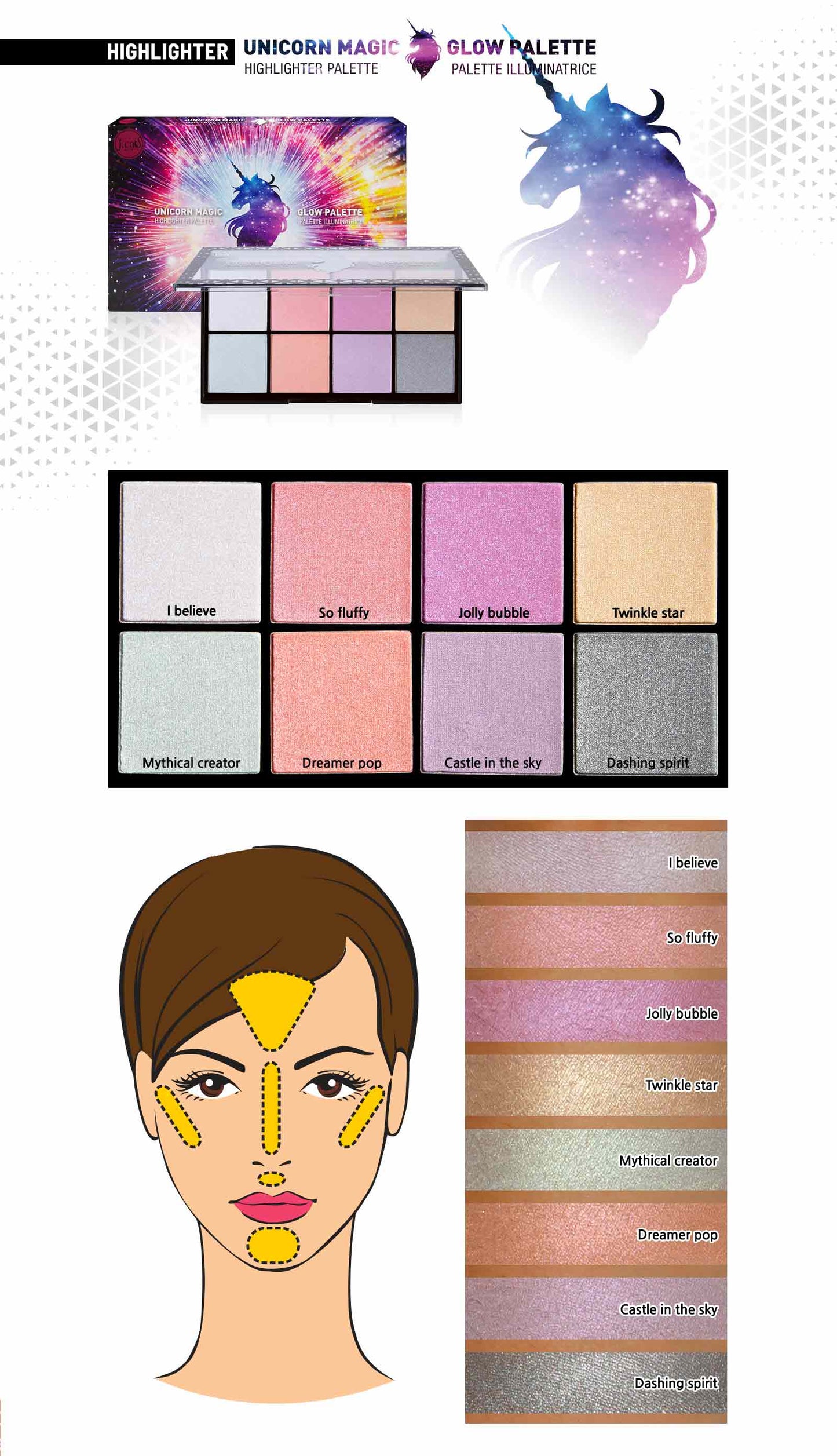 JCat Beauty 8 Color Palette 101 Unicorn Magic Glow