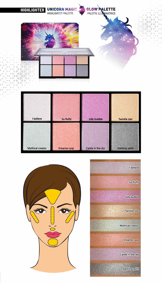 JCat Beauty 8 Color Palette 101 Unicorn Magic Glow