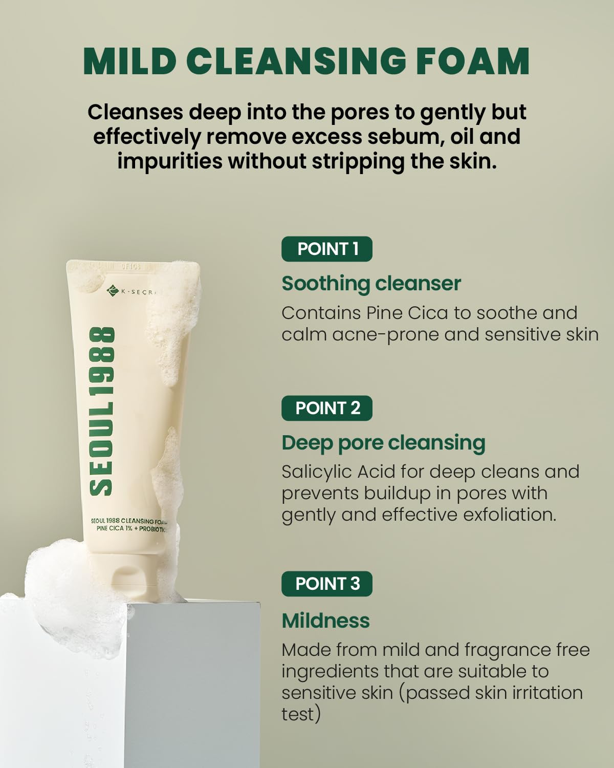 KSECRET SEOUL 1988 (Official) Cleansing Foam Pine Cica 1% + Probiotics 150ml