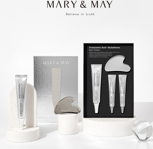 Mary & May Tranexamic Acid+ Glutathione Eye Cream Kit Set (30g + 12g + 12g + Gua Sha)