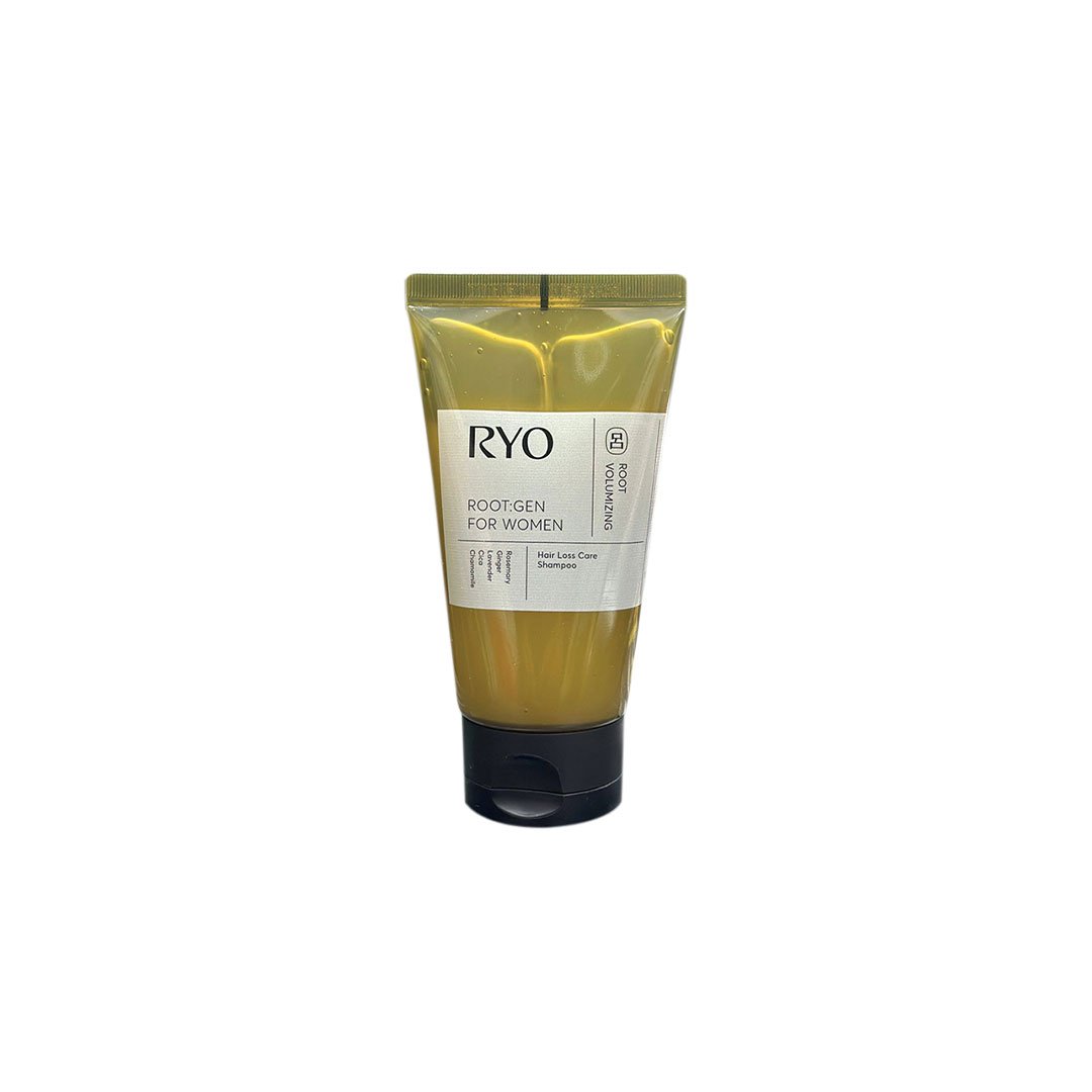 RYO hair care product packaging on a white background. Additionally, the shampoo includes a calming mix of rosemary, ginger, and other botanical extracts with essential oils to nourish and soothe the scalp, promoting an optimal environment for healthy hair growth.