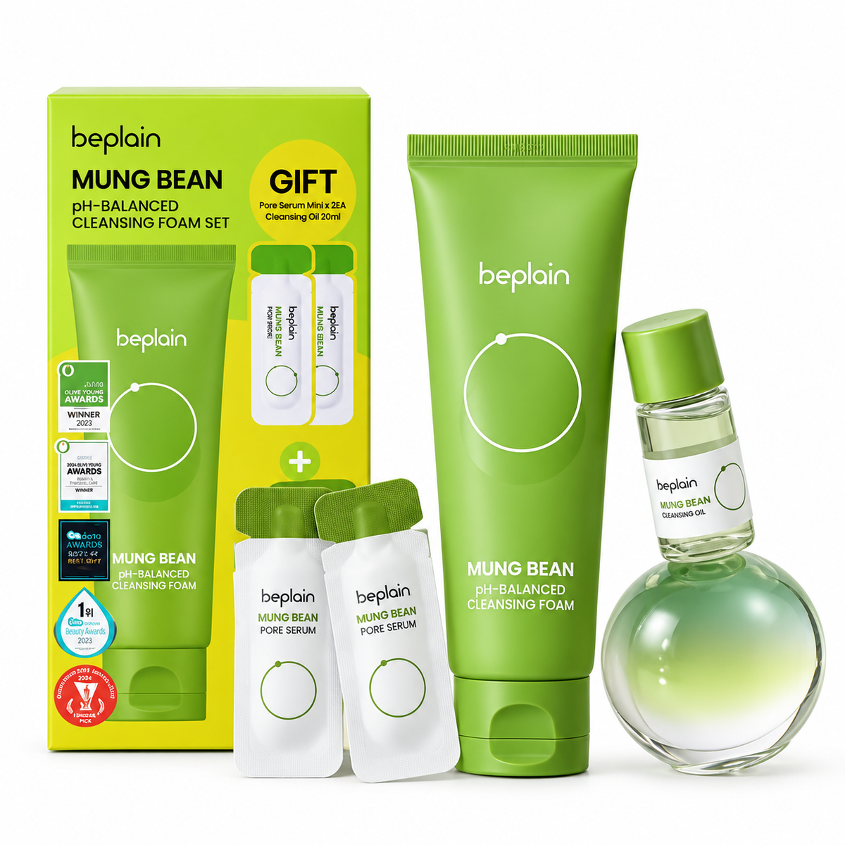 BEPLAIN Mung Bean pH-Balanced Cleansing Foam - 80ml (Gift Pore Serum 1ml*2EA + Cleansing Oil 10ml)