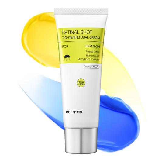 Tube of Retinal Shot Tightening Dual Cream by celimax on a colorful background