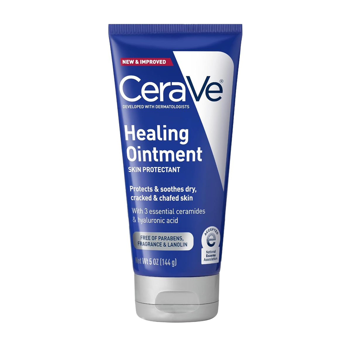 CeraVe Healing Ointment 144g tube, a skin-protecting ointment with 3 essential ceramides and hyaluronic acid that protects and soothes dry, cracked, and chafed skin.