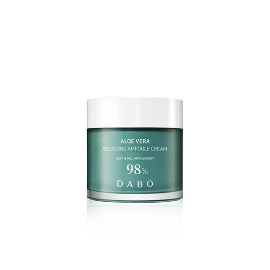 Dabo Aloe Vera Boosting Ampoule Cream jar. This cream enhances moisture retention, boosts skin elasticity, and supports a radiant, healthy complexion without leaving any greasy feel.