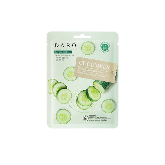Dabo cucumber facial mask packaging on a white background. Ideal for dry and damaged skin, this mask’s lightweight, breathable fabric ensures optimal absorption.