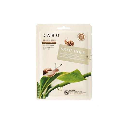 DABO Snail Gold facial mask packaging on a white background.  Its natural formulation promotes deep moisture retention through improved absorption.