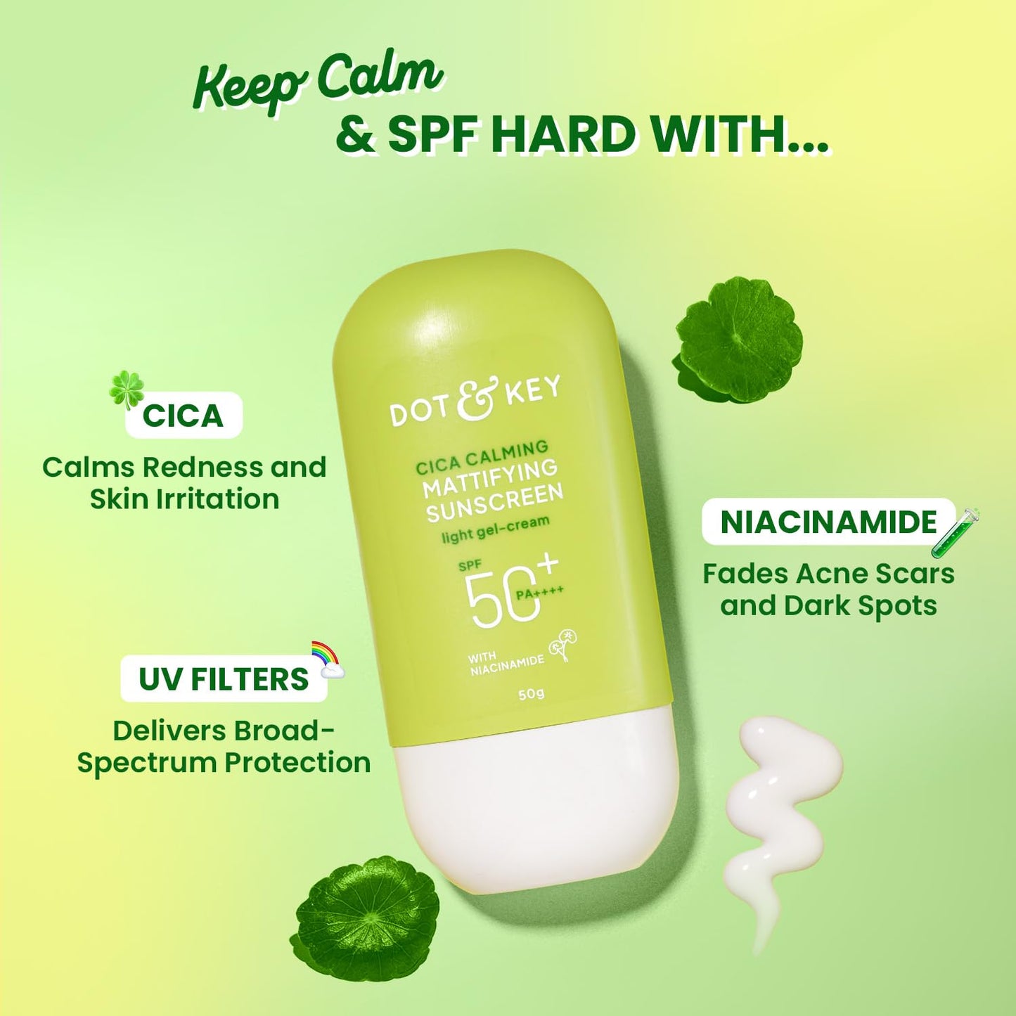 Dot And Key CICA Calming Mattifying SPF50 PA++++ Sunscreen Medium Size 50g