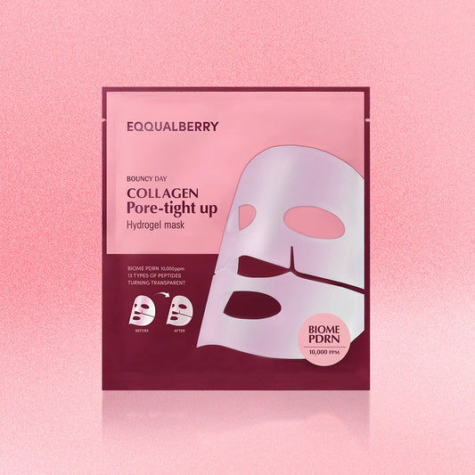 Eqqualberry Collagen Pore Tight up Hydrogel Mask tightening pores and strengthening the skin barrier. It helps maintain skin hydration for up to 120 hours.