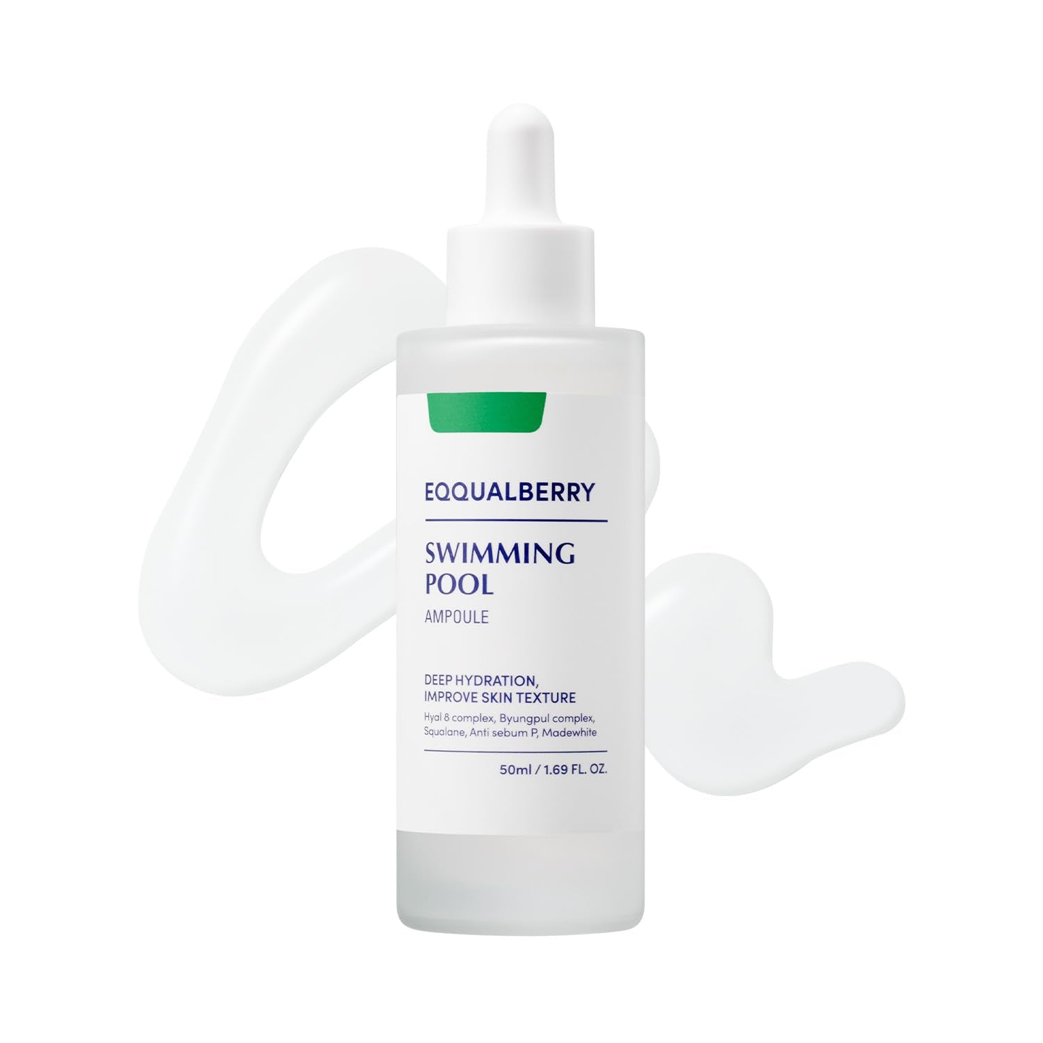 Eqqualberry Swimming Pool Ampoule  Deep Hydration and Soothing Korean Skin Care Serum for glass skin. It is light weight, non sticky and pore tightening benefits. 8 layers of moisture layering fill the skin